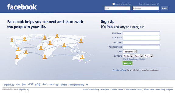 Facebook login page